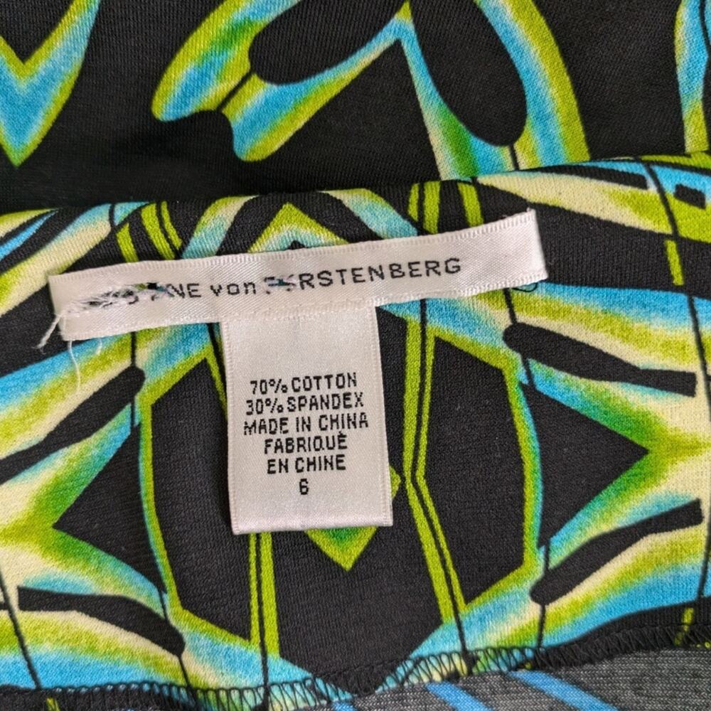 Diane von Furstenberg Tacita Decofly Tunic Dress 6 Mod Art Deco Geometric Green - Picture 7 of 8